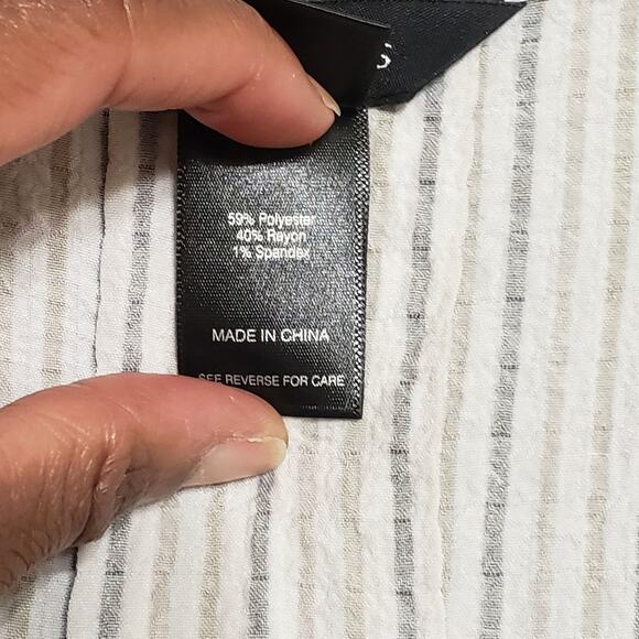 Ali Miles Size Medium Tan Black Stripe Button Front Tunic Top Lagenlook Artsy - Picture 7 of 13